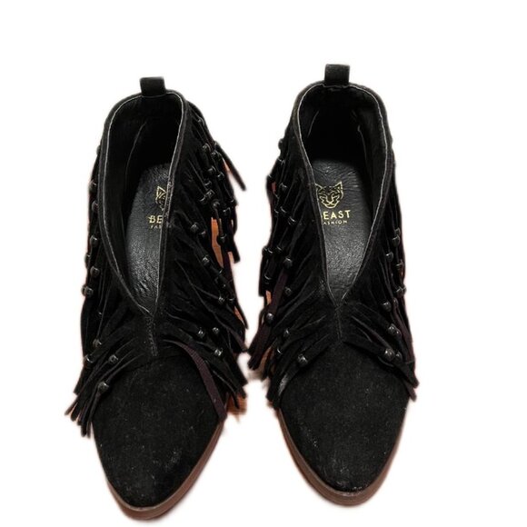 Women's Beast Fashion Black Suede Ankle Boots with Fringe & Beads size 7.5/38 - Picture 1 of 6